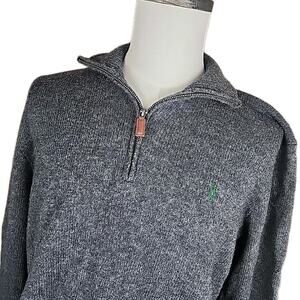 Polo Ralph Lauren Mens 100% Lambswool Quarter Zip Side Vent Sweater Gray Size XL